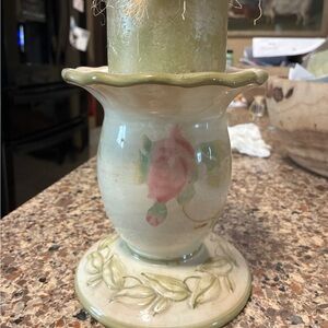 Floral Ceramic Vase with Green and Pink Accents